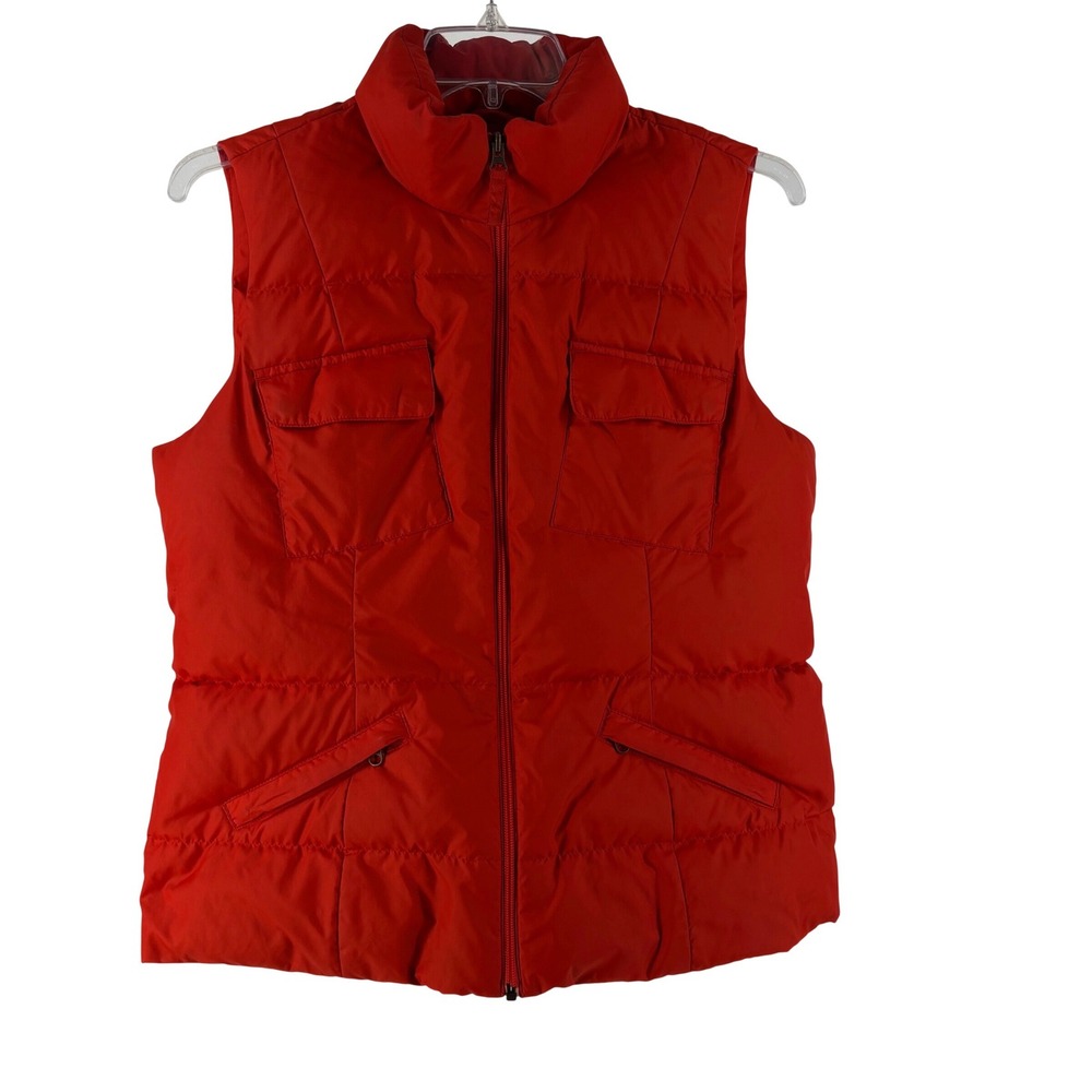 Tommy Hilfiger Womens Red Puffer Vest Full Zip Quilted Stand Collar Large - Picture 1 of 12